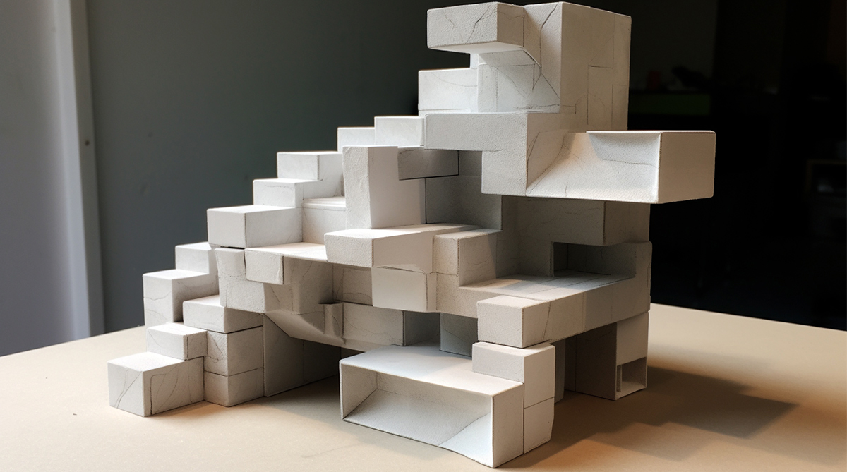 Abstract architecture school first year model of cubic forms via MidJourney Ai