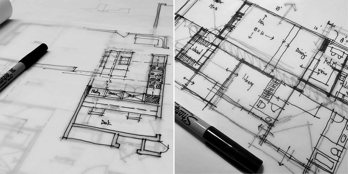 Architectural floor plan sketches by Bob Borson 02