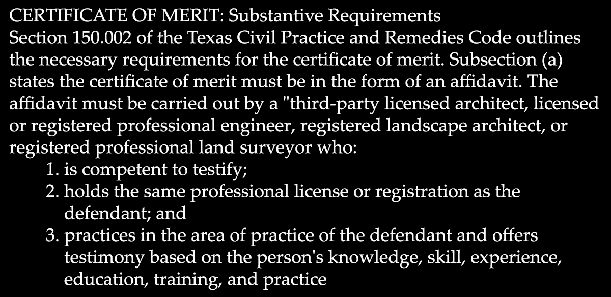 Certificate of Merit Requirements 