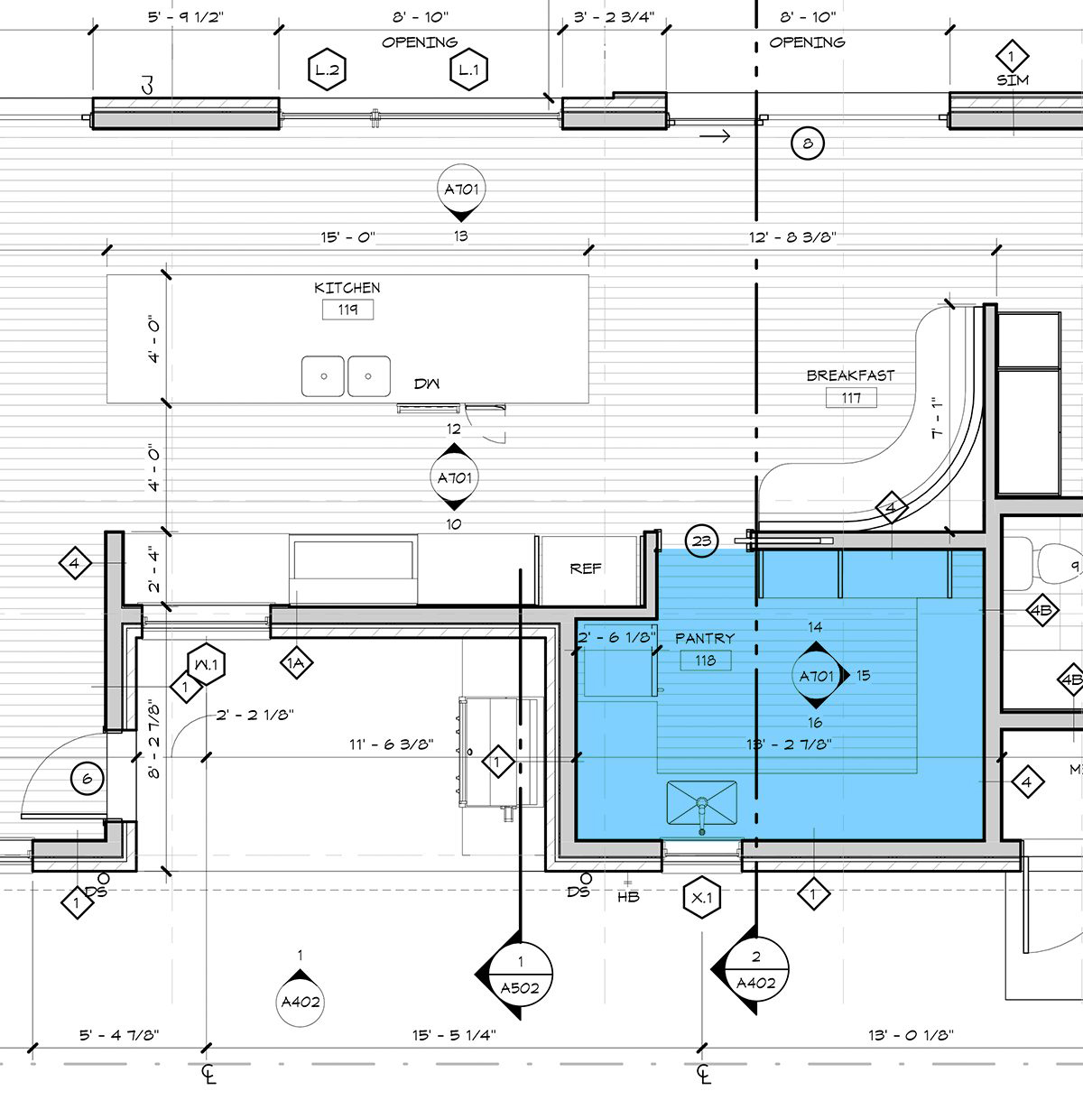 Enlarged Butler's Pantry plan - Dallas Architect Bob Borson