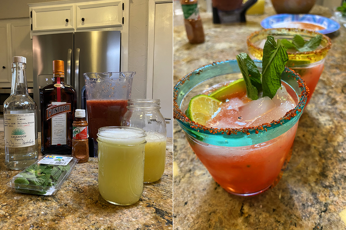 Grilled Watermelon and Peach Margarita assembly - Happy Hour at the Borson House