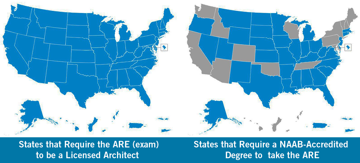 Map of NAAB Accredited Degree Required for License