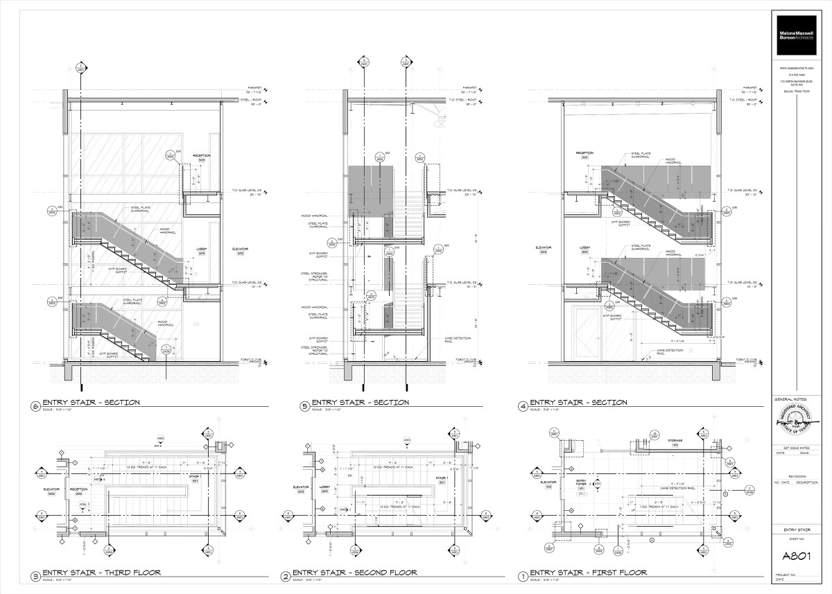 Oak Grove Interior Stairs Building Sections and Plans shaded