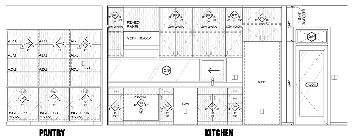 Pantry and Kitchen Elevations drawing - Dallas Architect Bob Borson