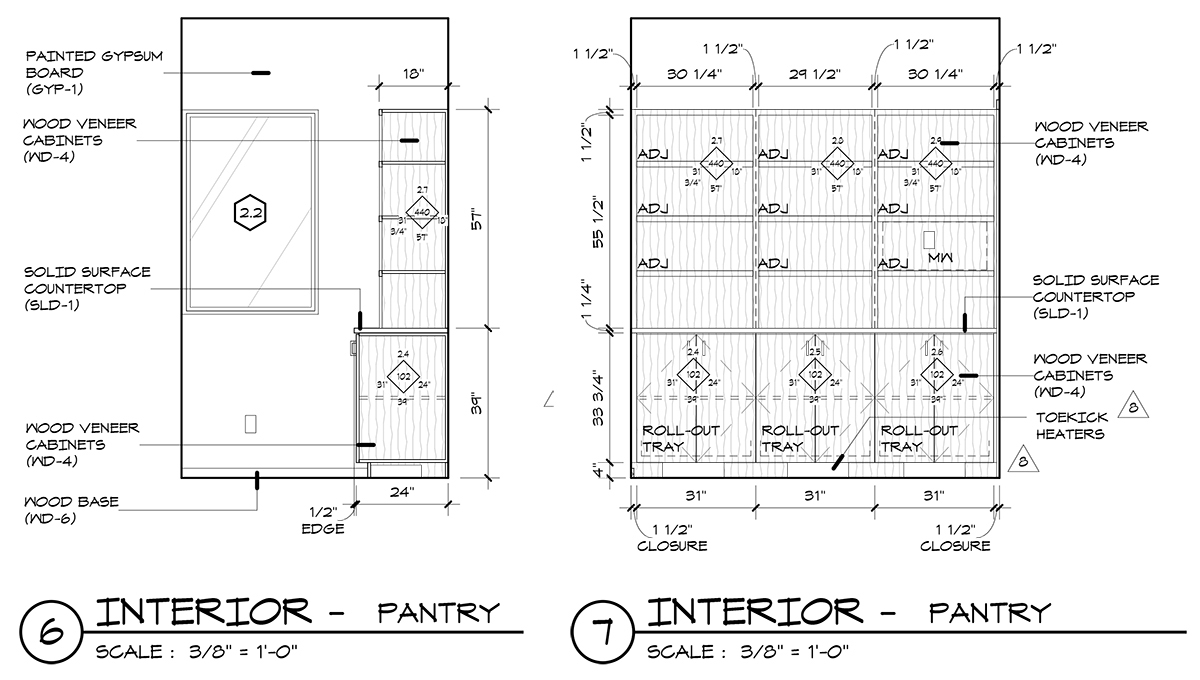 Pantry Elevations drawing - Dallas Architect Bob Borson