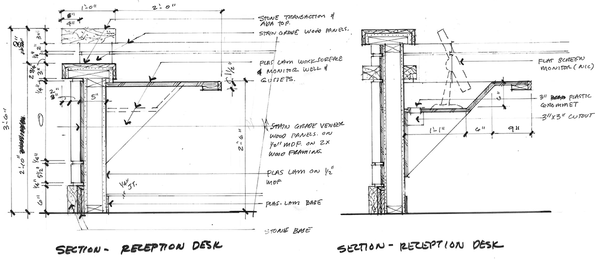 Reception Desk Millwork Detail by Scott Case