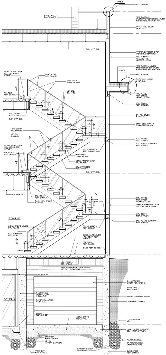 modern stair construction drawing and detail