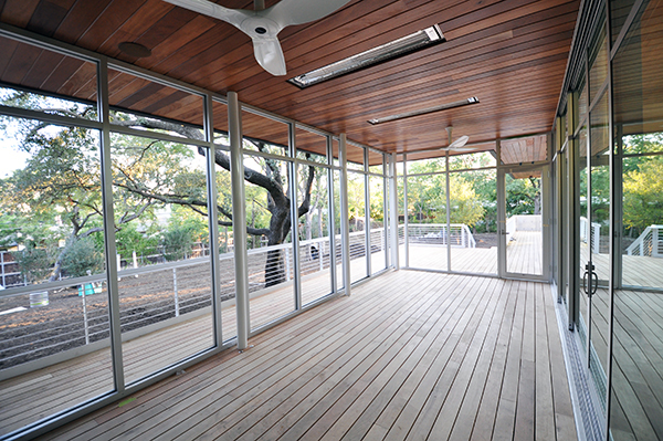 wood decking in the screened in porch