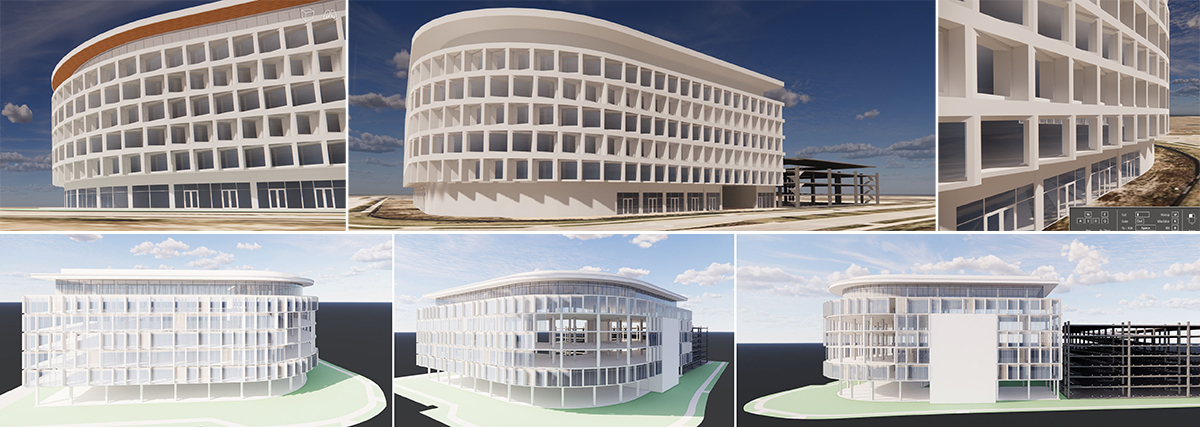 SketchUp and Enscape model of an office building