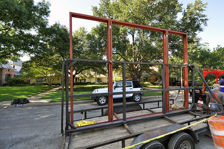 top of the steel trellis sitting in the truck