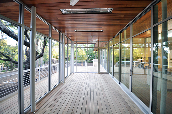 wood decking in the screened in porch