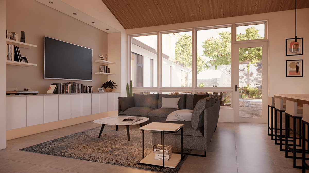 Hill Haus TV Room Render - Architect Bob Borson